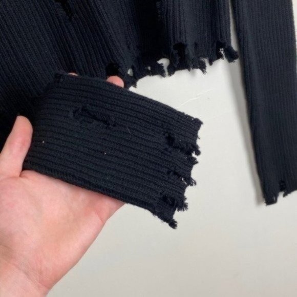 Wild Flower LF Distressed Cropped Black Sweater - Picture 5 of 6